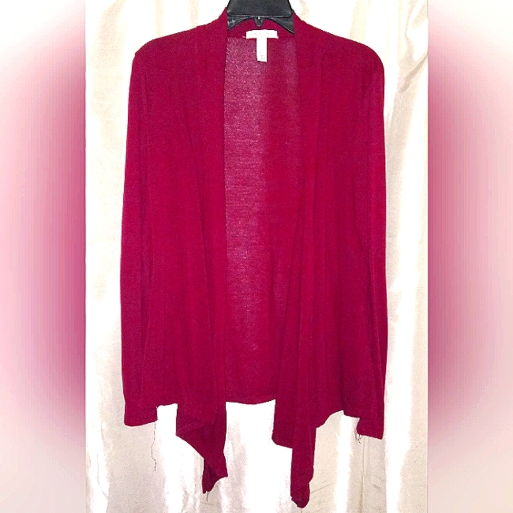*Ambiance Apparel* burgundy red soft knit, waterfall, Plus sz 2X cardigan
